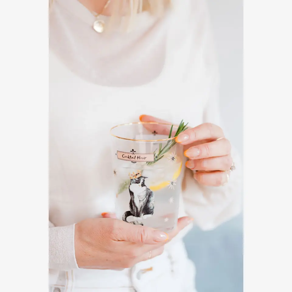 Yvonne Ellen Kedi Beyaz Cam Su Bardağı 500 Ml Animals Collection