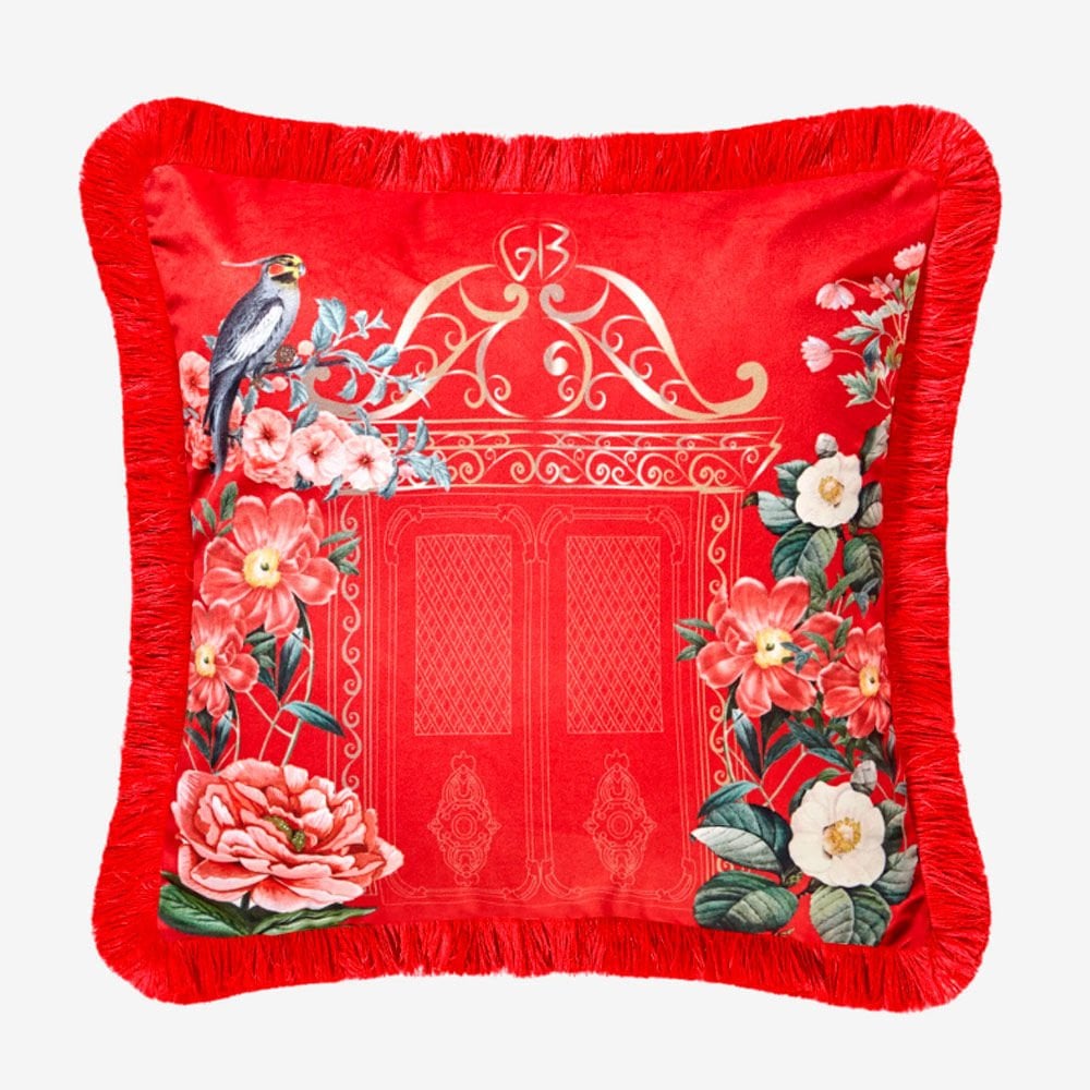 Kırmızı Kadife Dekoratif Yastık 45X45 Cm Magic Garden Collection by Chiara Alessi