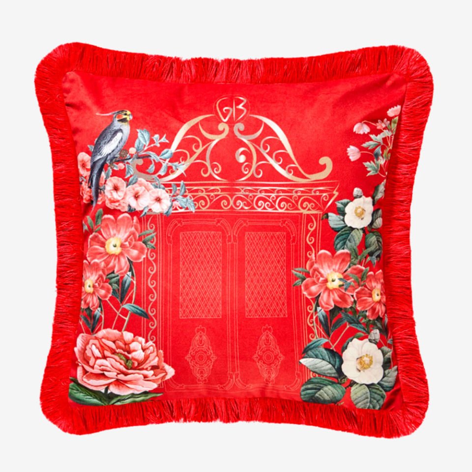 Kırmızı Kadife Dekoratif Yastık 45X45 Cm Magic Garden Collection by Chiara Alessi