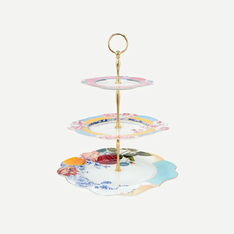 Pip Studio Sarı Pembe Porselen 3 Katlı Servis 28 Cm
