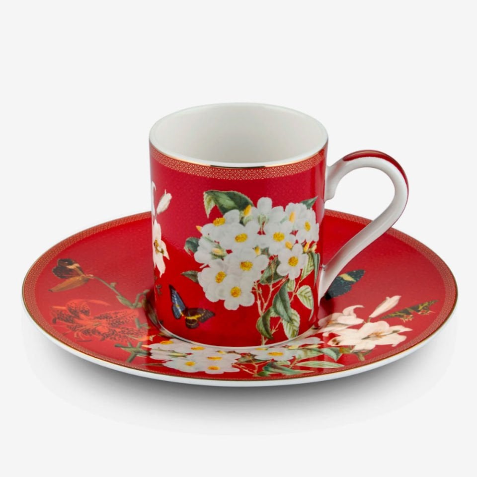Kırmızı Beyaz Porselen Kahve Fincan Seti 90 Ml Butterfly Walley Collection by Chiara Alessi