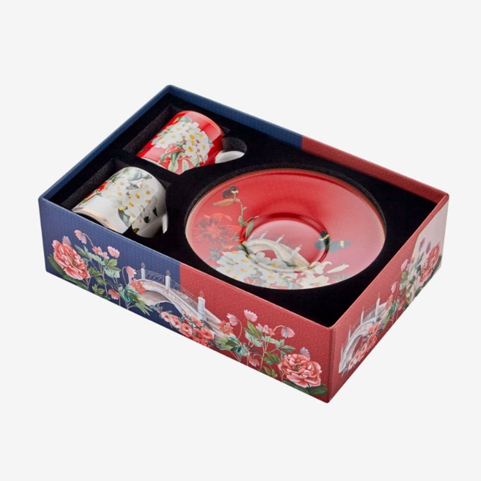 Kırmızı Beyaz Porselen Kahve Fincan Seti 90 Ml Butterfly Walley Collection by Chiara Alessi