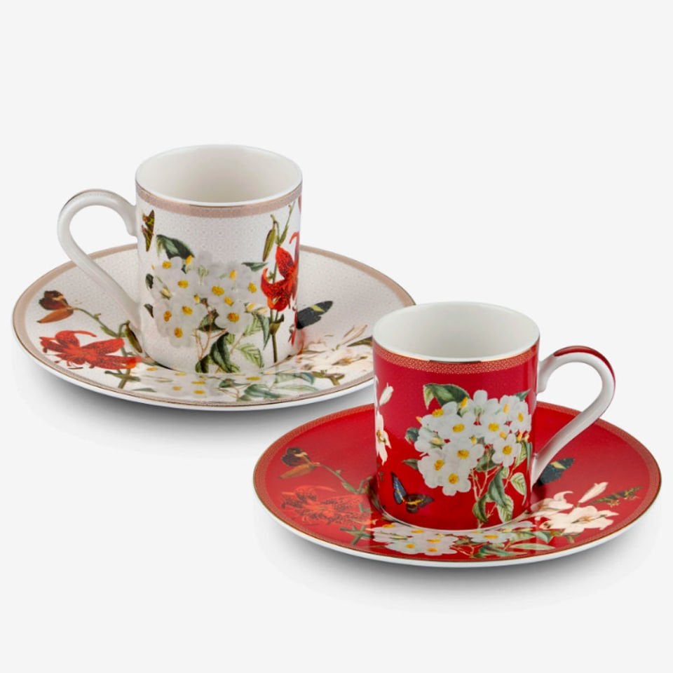 Kırmızı Beyaz Porselen Kahve Fincan Seti 90 Ml Butterfly Walley Collection by Chiara Alessi