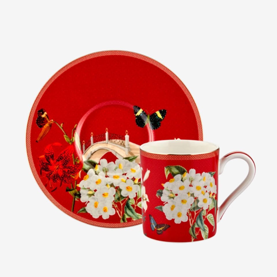 Kırmızı Beyaz Porselen Kahve Fincan Seti 90 Ml Butterfly Walley Collection by Chiara Alessi