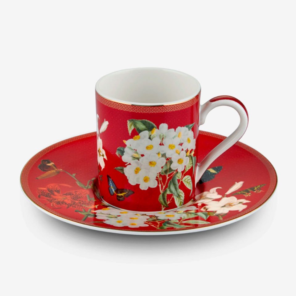 Kırmızı Porselen Kahve Fincan Seti 90 Ml Butterfly Walley Collection by Chiara Alessi