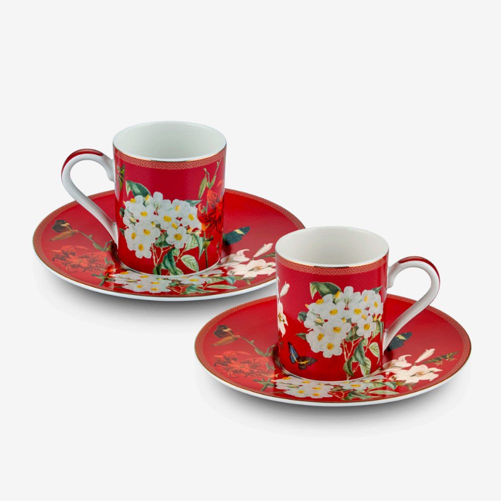 Kırmızı Porselen Kahve Fincan Seti 90 Ml Butterfly Walley Collection by Chiara Alessi