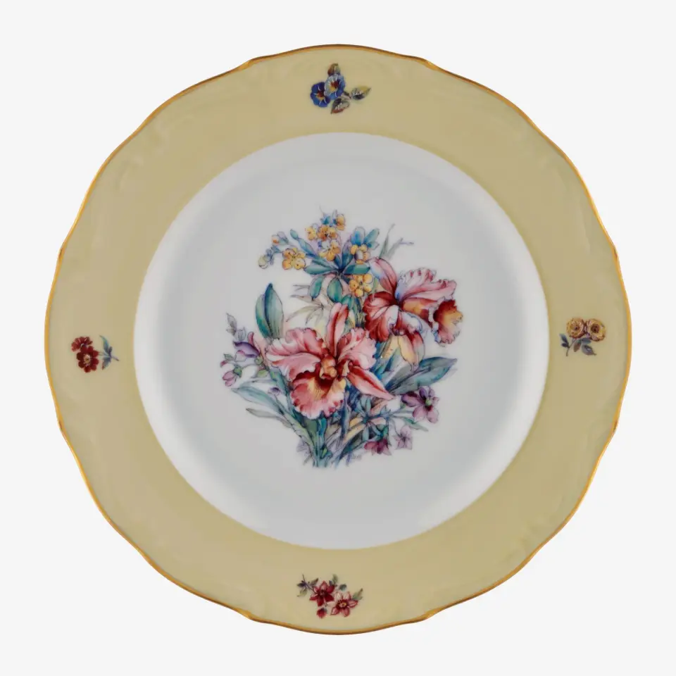 Chiara Alessi Çiçekli Krem Porselen Pasta Tabağı 19 Cm