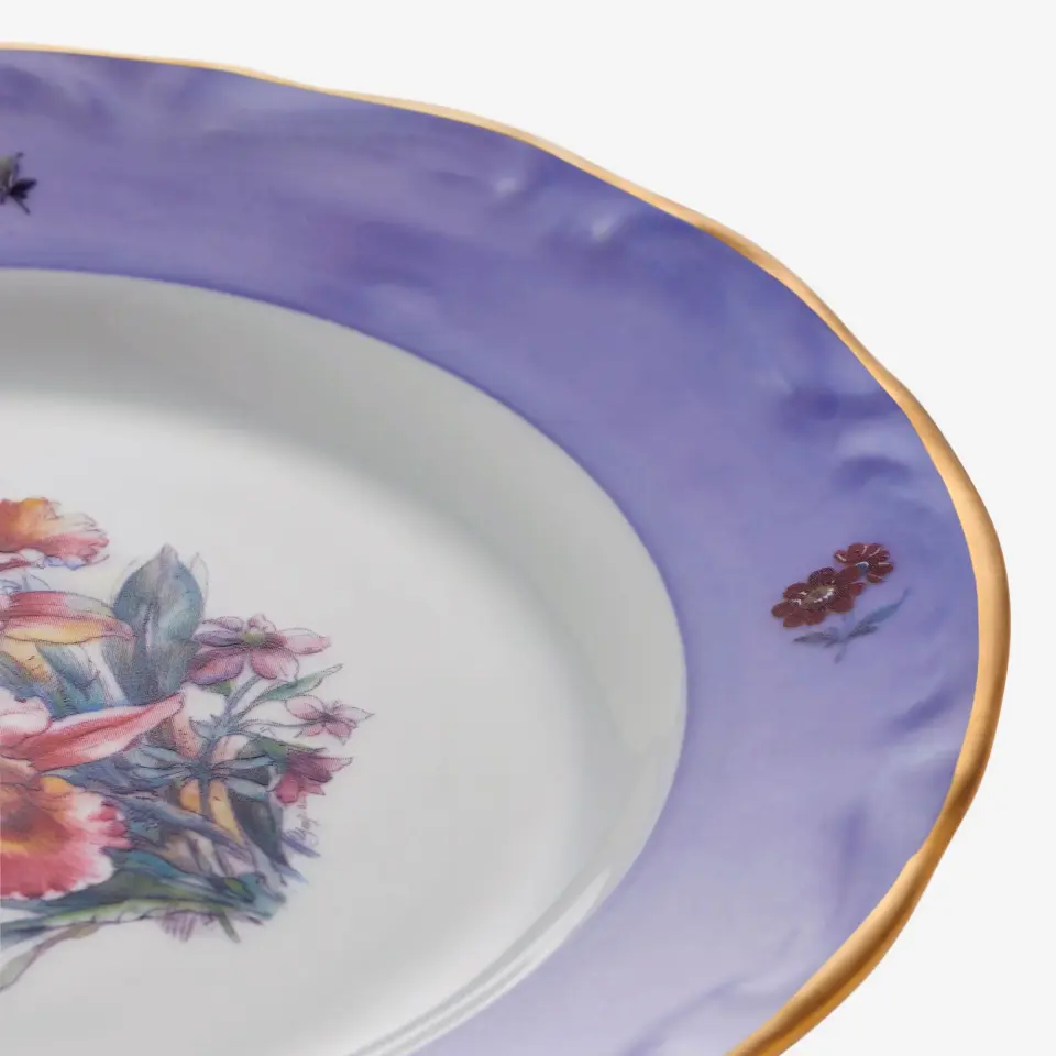 Chiara Alessi Çiçekli Lila Porselen Pasta Tabağı 19 Cm