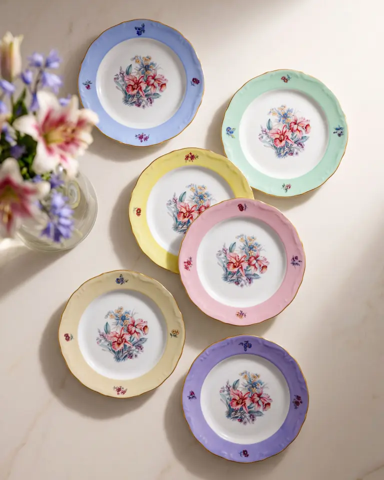 Chiara Alessi Çiçekli Pembe Porselen Pasta Tabağı 19 Cm