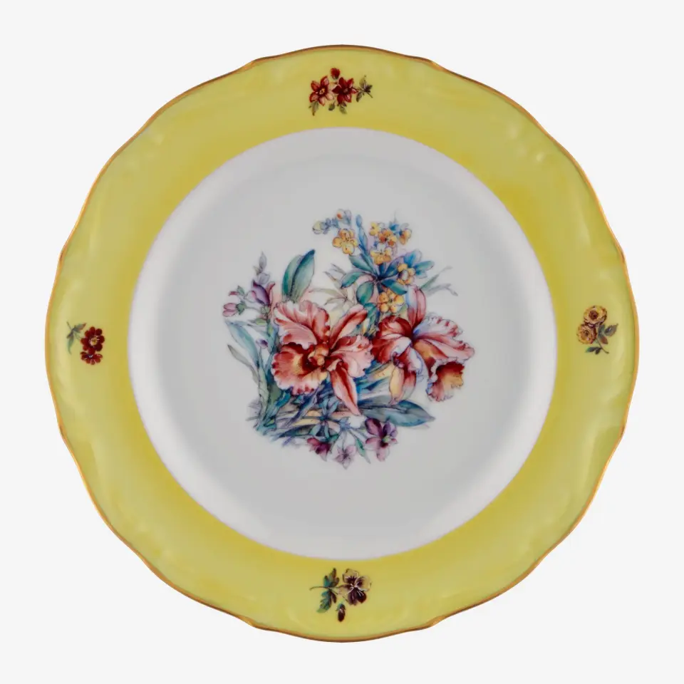Chiara Alessi Çiçekli Sarı Porselen Pasta Tabağı 19 Cm