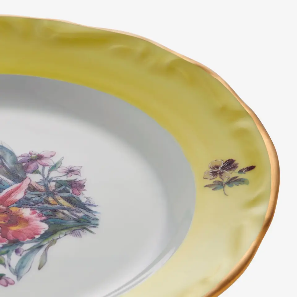 Chiara Alessi Çiçekli Sarı Porselen Pasta Tabağı 19 Cm