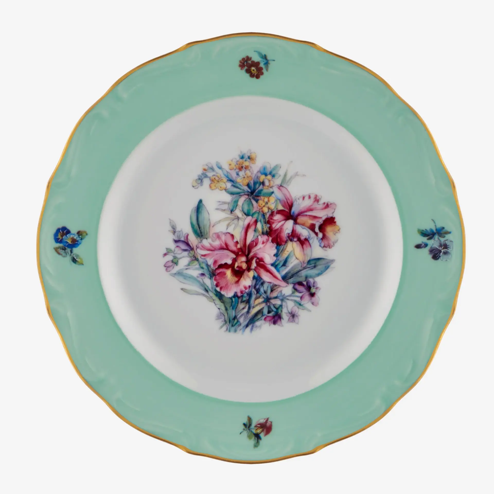 Chiara Alessi Çiçekli Yeşil Porselen Pasta Tabağı 19 Cm