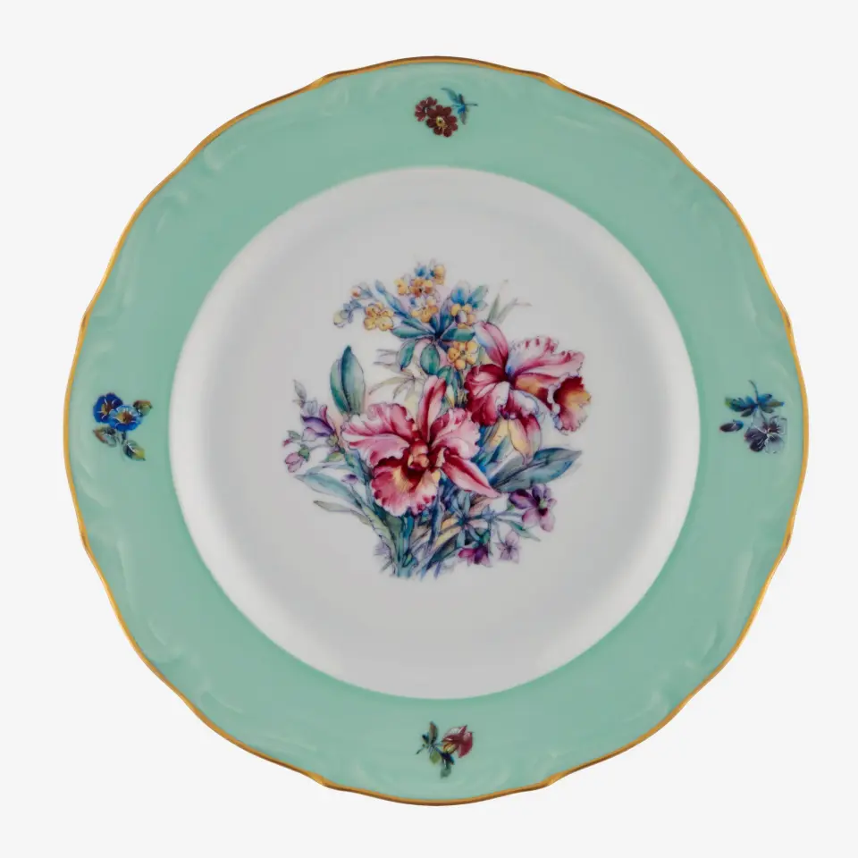 Chiara Alessi Çiçekli Yeşil Porselen Pasta Tabağı 19 Cm