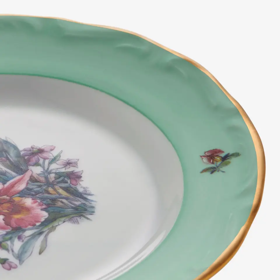 Chiara Alessi Çiçekli Yeşil Porselen Pasta Tabağı 19 Cm