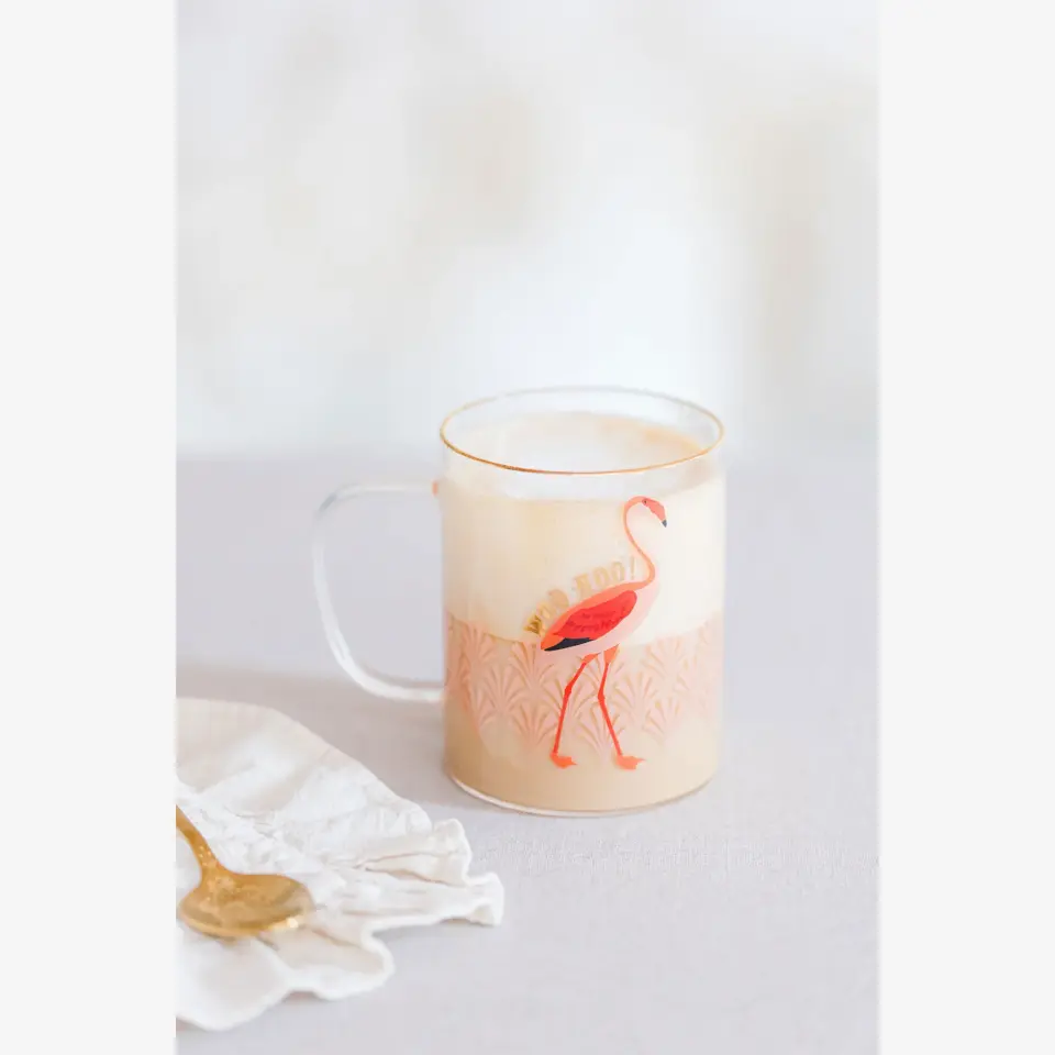 Yvonne Ellen Flamingo Animals Turuncu Cam Kupa 400 Ml