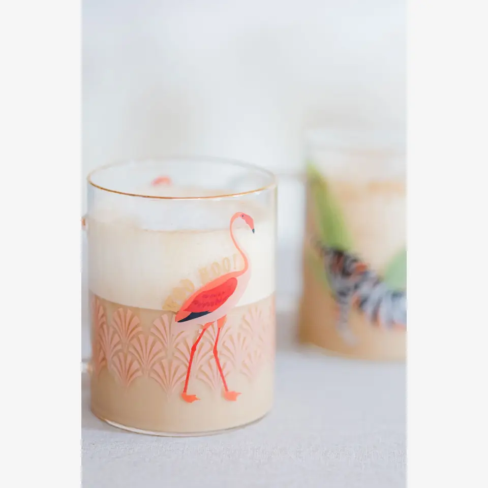 Yvonne Ellen Flamingo Animals Turuncu Cam Kupa 400 Ml