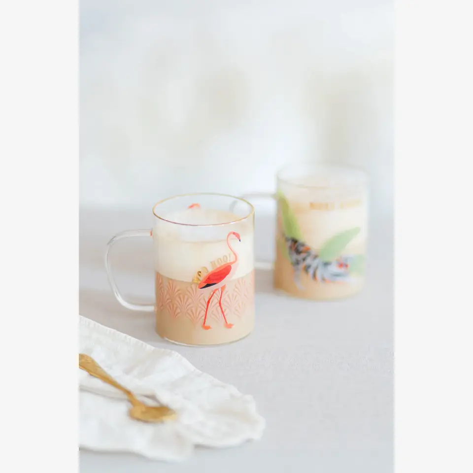 Yvonne Ellen Flamingo Animals Turuncu Cam Kupa 400 Ml