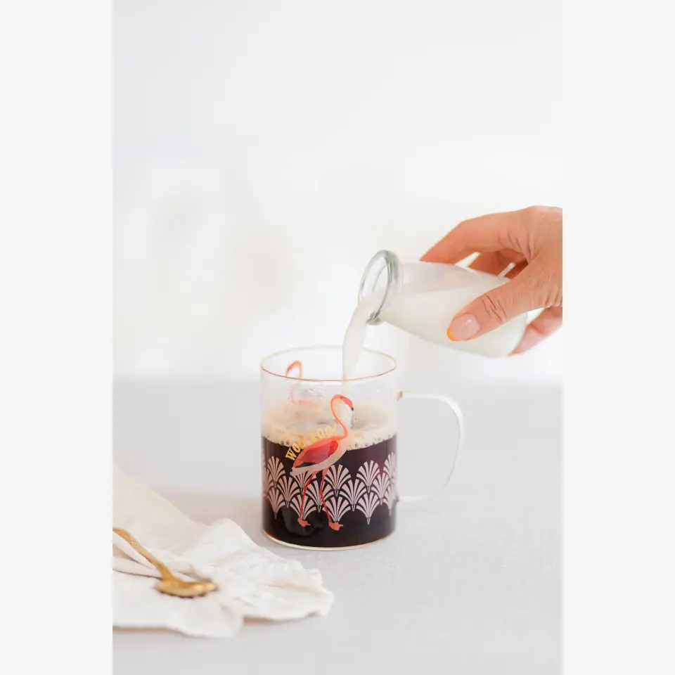 Yvonne Ellen Flamingo Animals Turuncu Cam Kupa 400 Ml