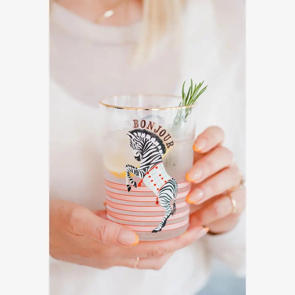 Yvonne Ellen Zebra Pembe Cam Su Bardağı 500 Ml