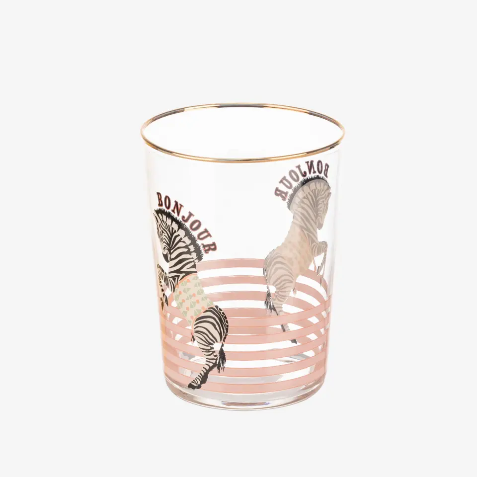 Yvonne Ellen Zebra Pembe Cam Su Bardağı 500 Ml