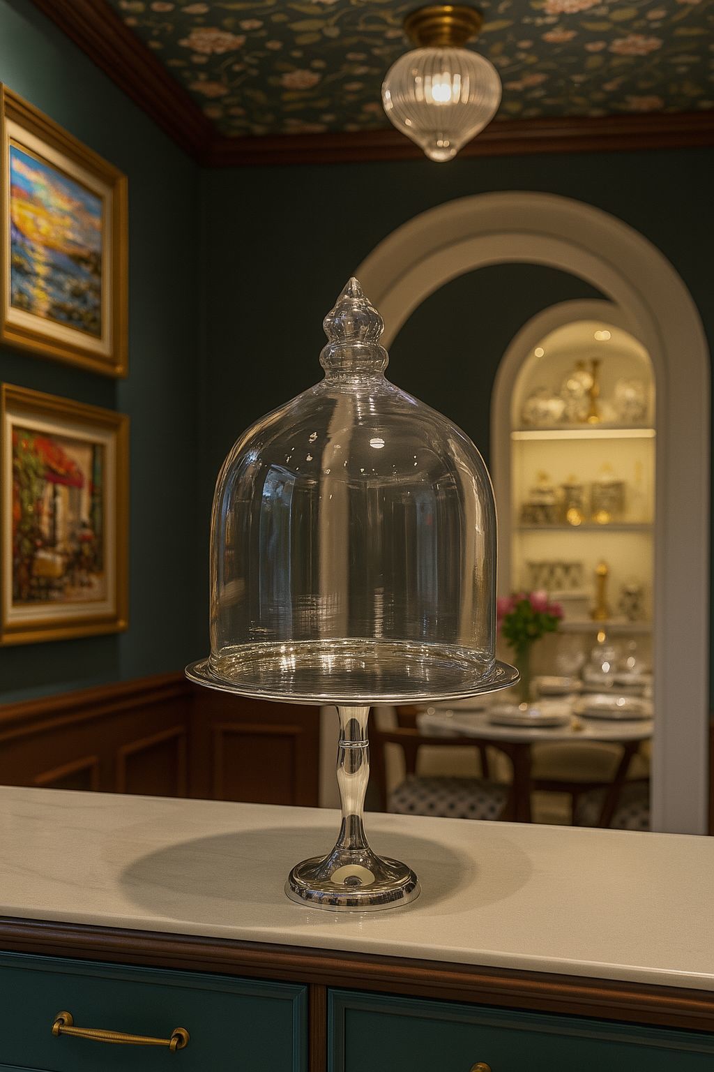 GÜMÜŞ CAM KAPAKLI AYAKLI PASTALIK