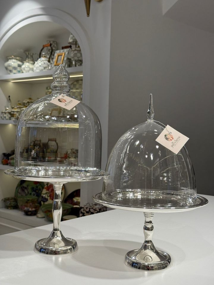 GÜMÜŞ CAM KAPAKLI AYAKLI PASTALIK