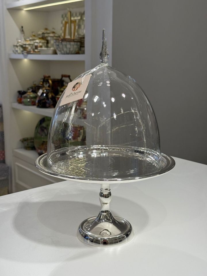 GÜMÜŞ CAM KAPAKLI AYAKLI PASTALIK