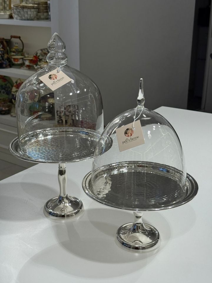 GÜMÜŞ CAM KAPAKLI AYAKLI PASTALIK