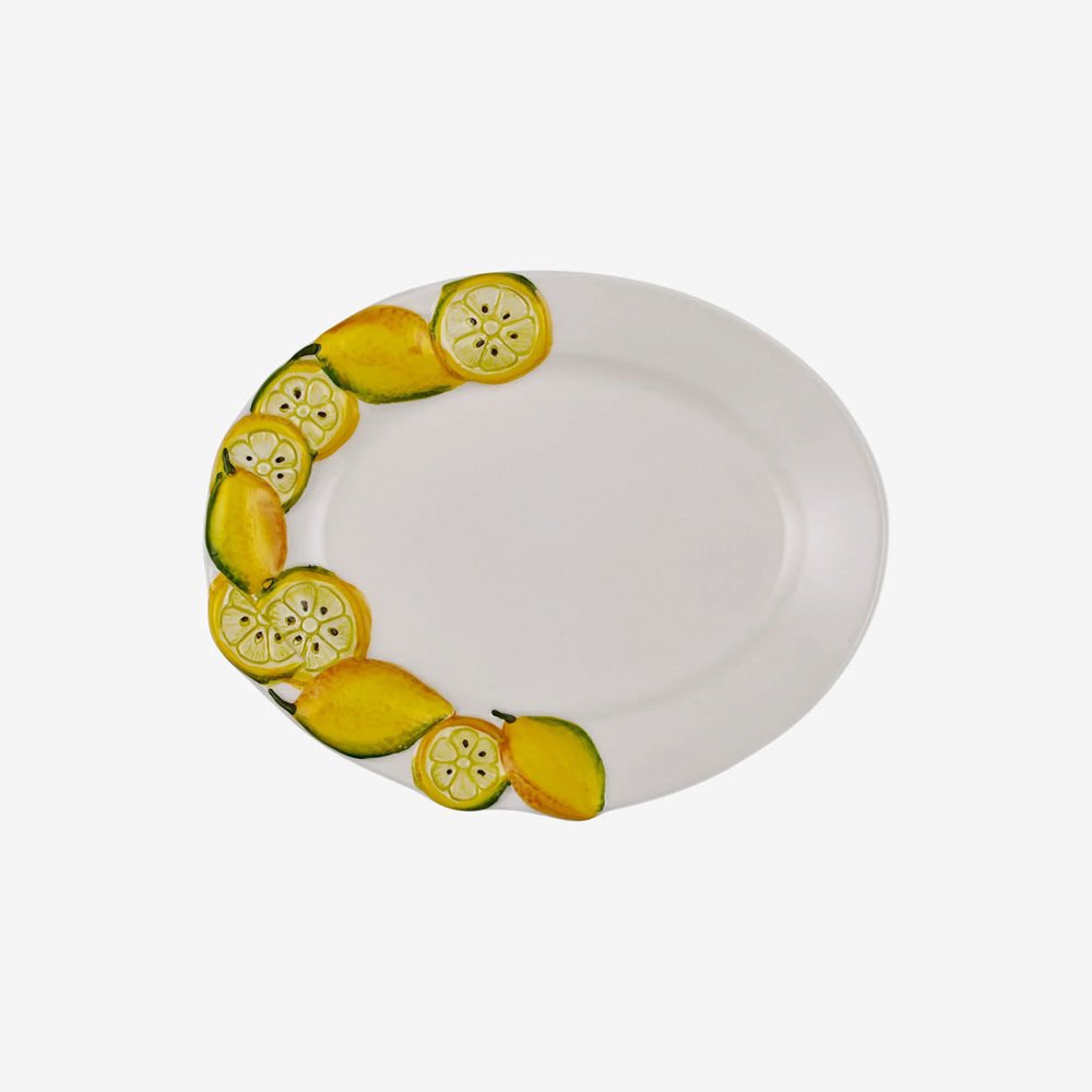 Edelweiss Italy Beyaz Seramik Servis Tabağı 22X14 Cm Limone E Fiori Collection