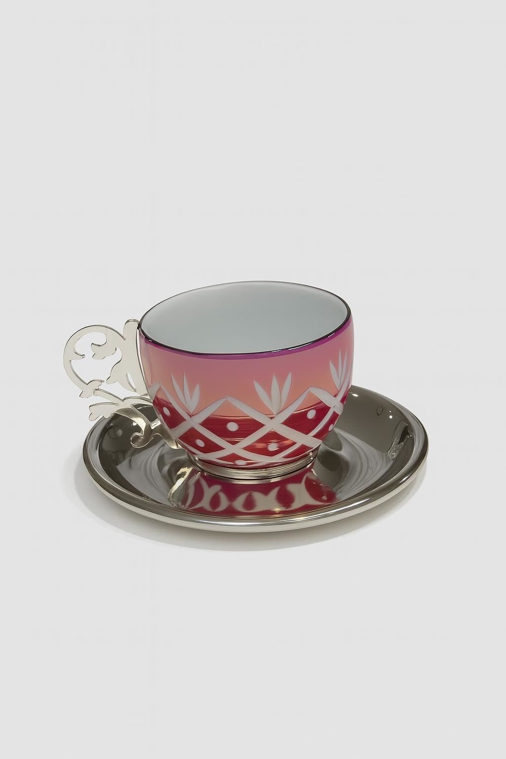 SELECT İSTANBUL GÜMÜŞ RENKLİ KESME LAZER KULPLU FİNCAN PEMBE