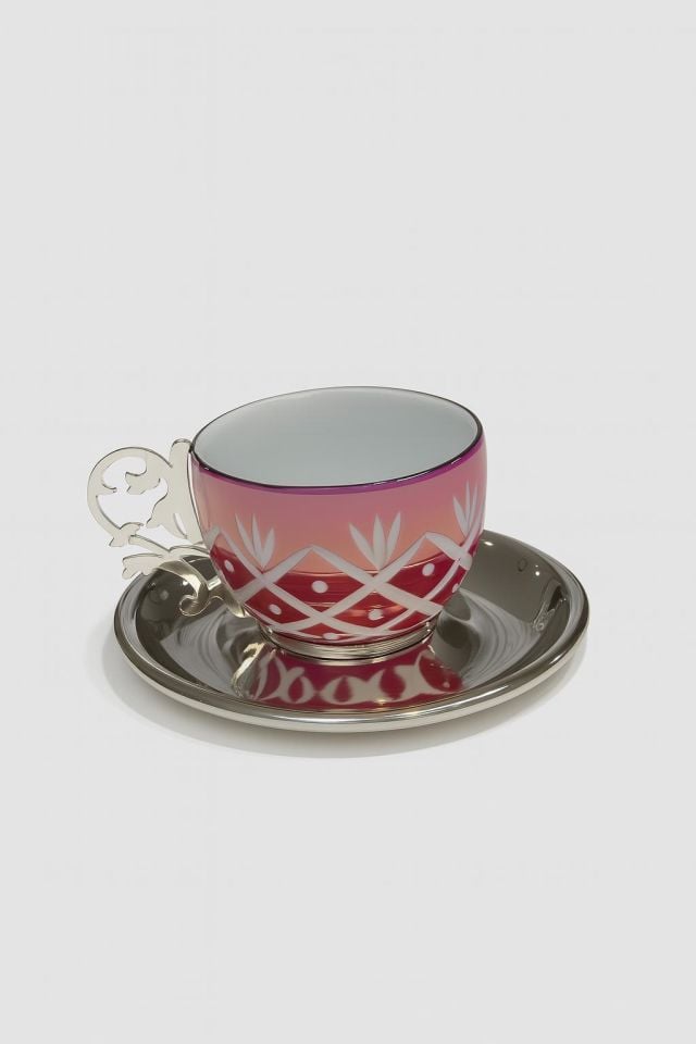 SELECT İSTANBUL GÜMÜŞ RENKLİ KESME LAZER KULPLU FİNCAN PEMBE