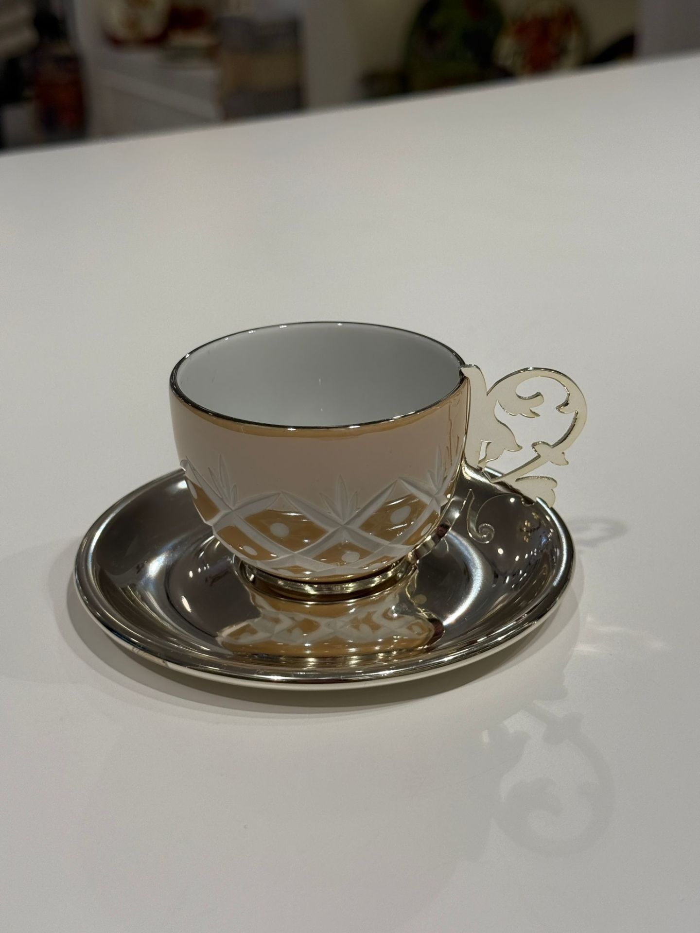 SELECT İSTANBUL GÜMÜŞ RENKLİ KESME LAZER KULPLU FİNCAN SARI