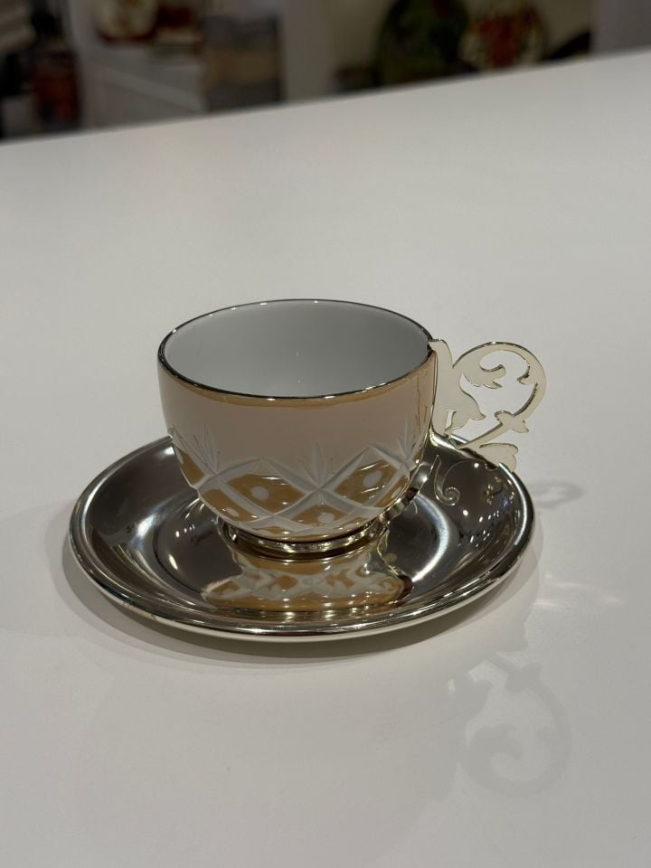 SELECT İSTANBUL GÜMÜŞ RENKLİ KESME LAZER KULPLU FİNCAN SARI