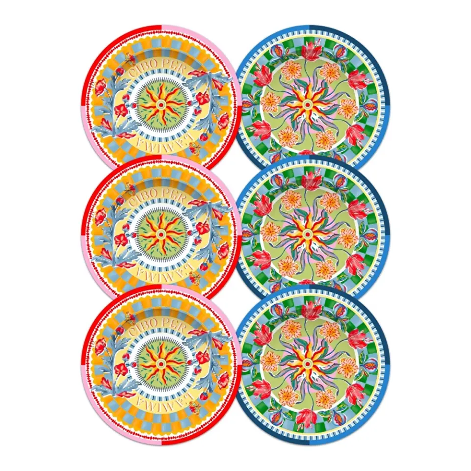 Baci Milano Dolce Far Niente Mavi ve Pembe Renkli Karışık 6 Parça Melamin Servis Tabağı 28 cm
