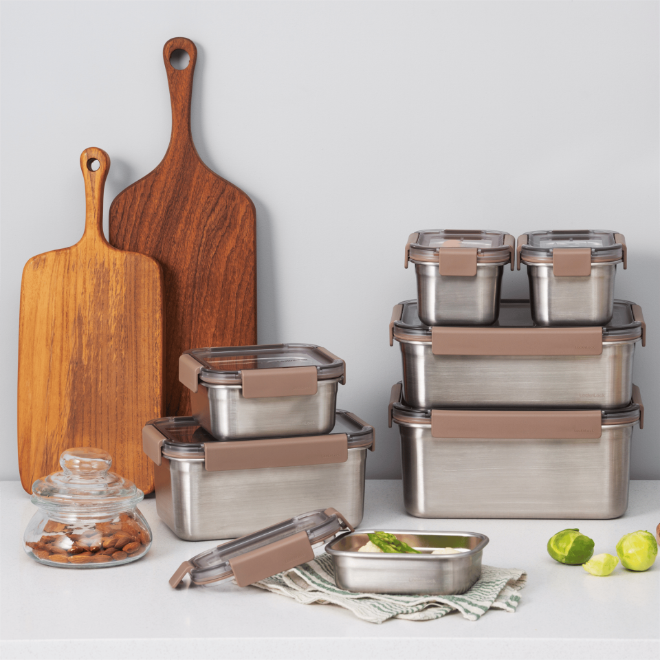 LocknLock Paslanmaz Çelik Fırın & Saklama Kabı Dörtgen Kilitli 310 ml - Kahverengi