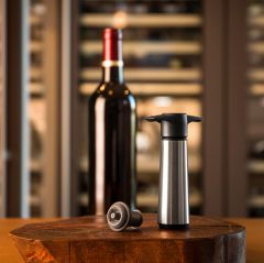 Vacu Vin Şarap Vakum Seti, Paslanmaz Çelik (1 Pompa, 2 Tıpa), Hediye Kutulu