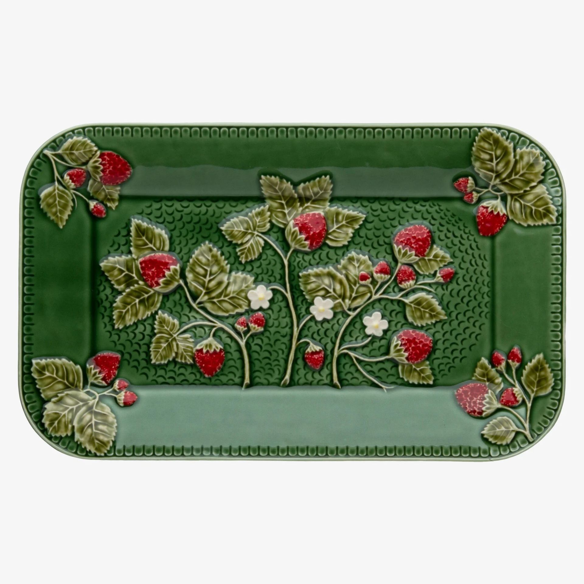 Bordallo Pinheiro Strawberries 34cm Yeşil Seramik Servis Tabağı