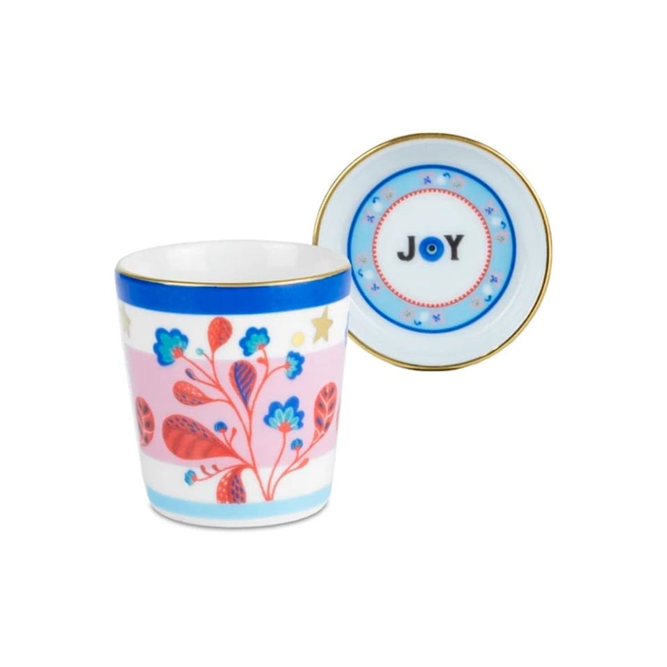 Baci Milano Mamma Mia Yaprak Desenli Tabaklı Espresso Fincanı 5,5 cm x 7 cm