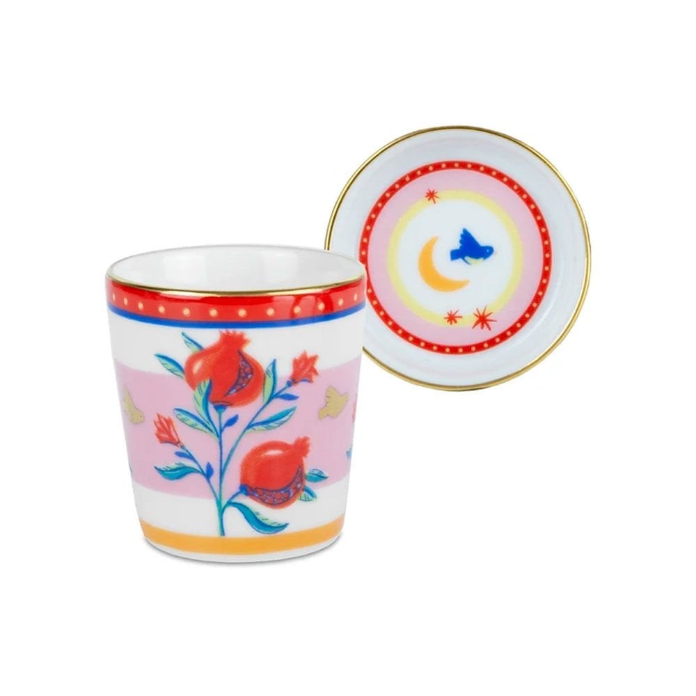 Baci Milano Mamma Mia Nar Desenli Tabaklı Espresso Fincanı 5,5 cm x 7 cm