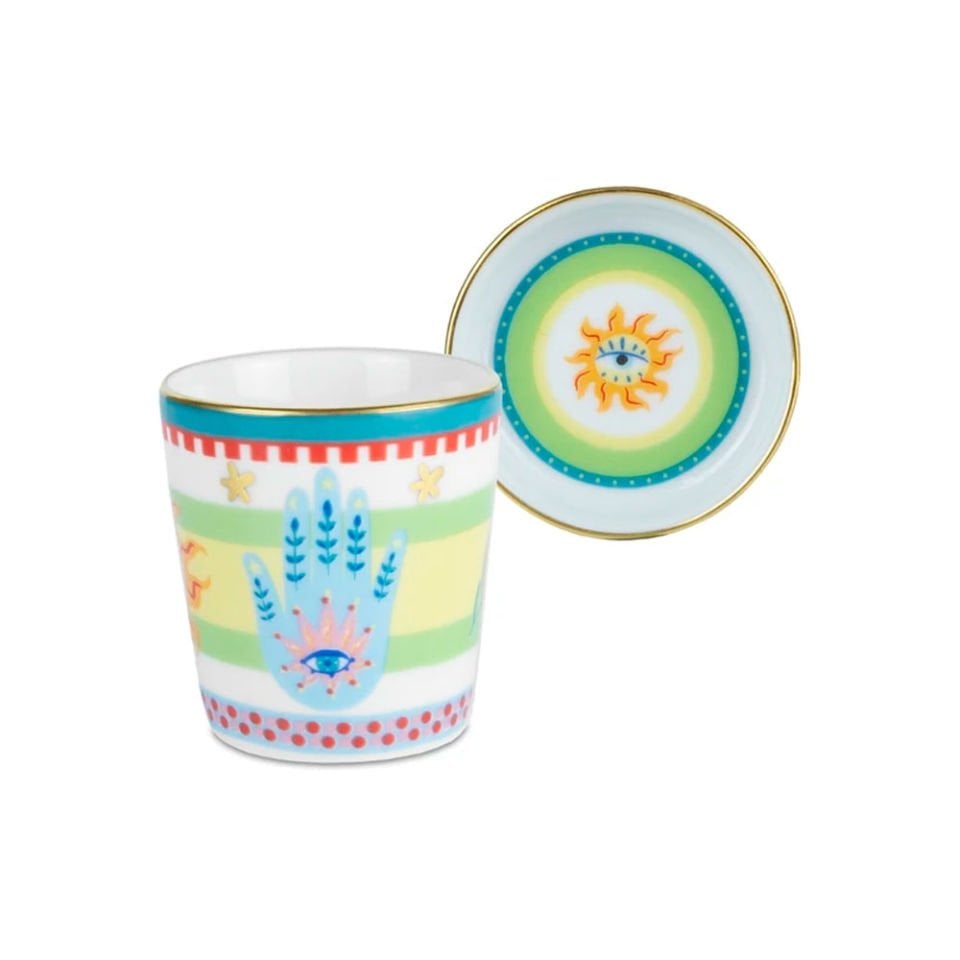 Baci Milano Mamma Mia El Desenli Tabaklı Espresso Fincanı 5,5 cm x 7 cm