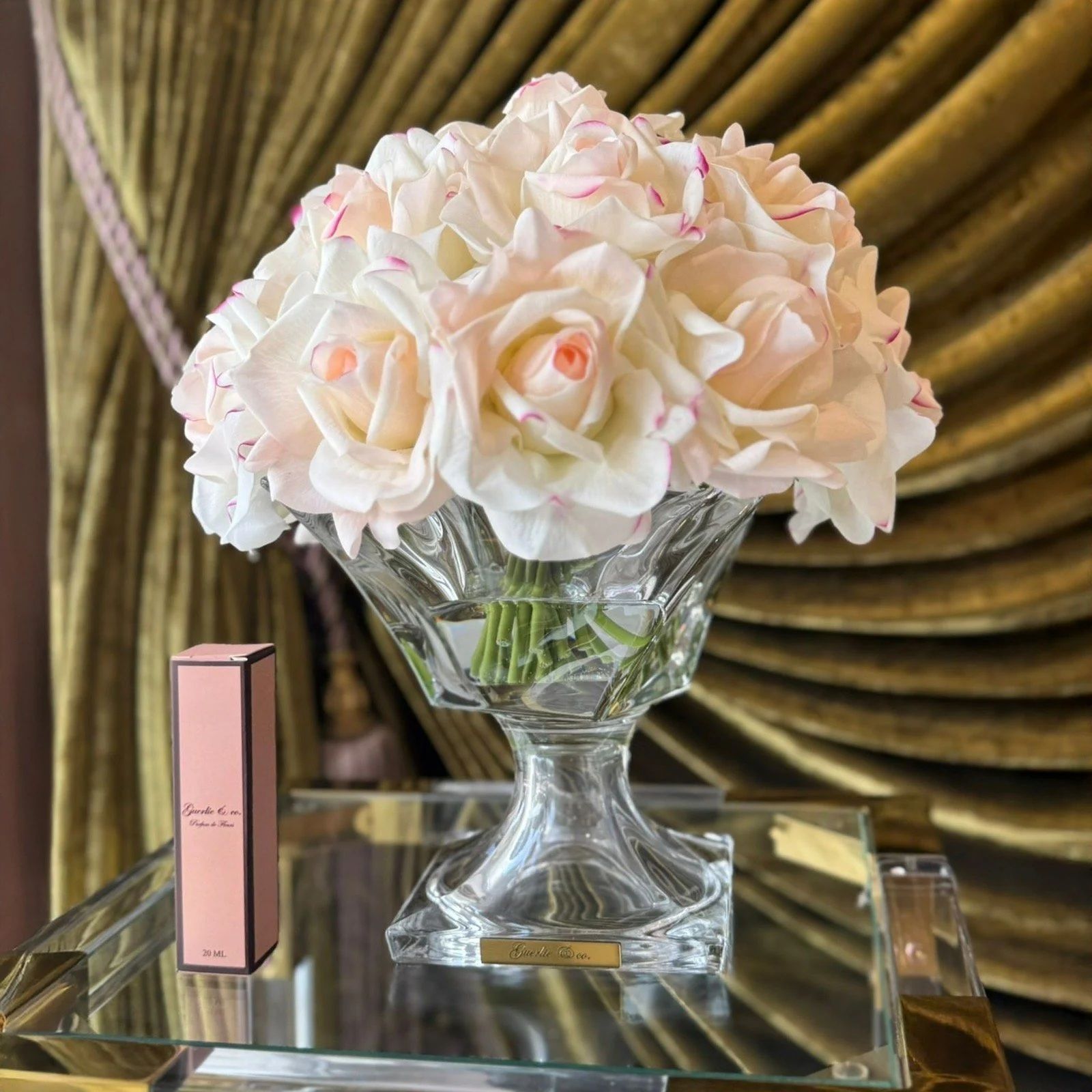 Guerlie&co. Krem Pembe 19 İri Gül Kristal Cam