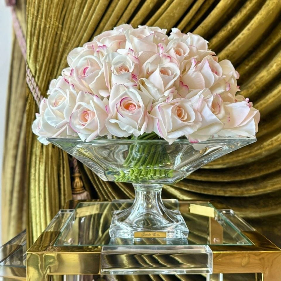 Guerlie&co. Krem Pembe 49 Tomurcuk Gül Kristal Cam