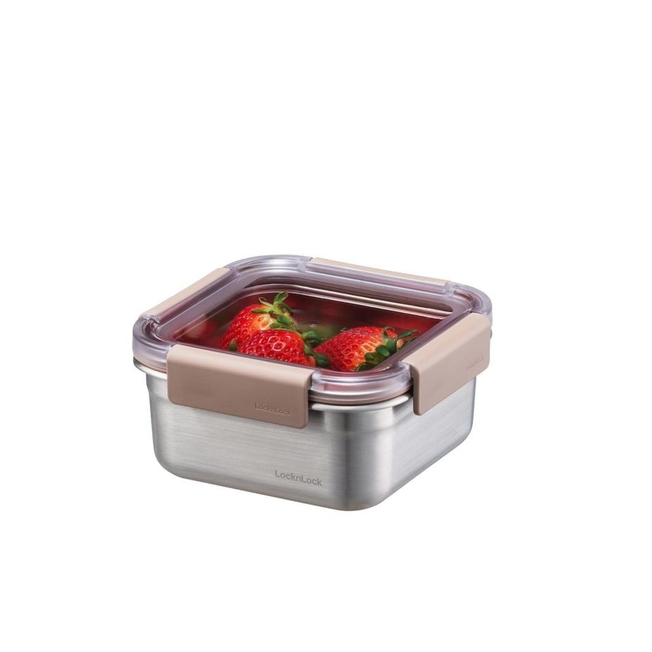 LL Paslanmaz Çelik Fırın & Saklama Kabı Kare Kilitli 700 ml - Kahverengi