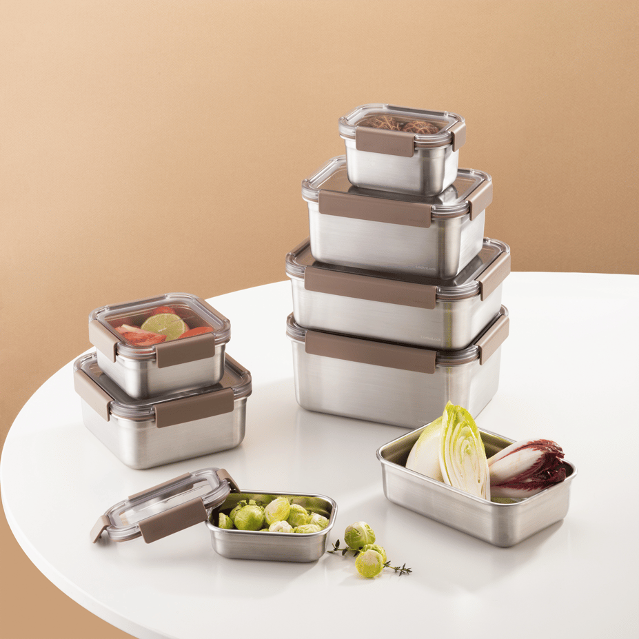 LL Paslanmaz Çelik Fırın & Saklama Kabı Kare Kilitli 700 ml - Kahverengi