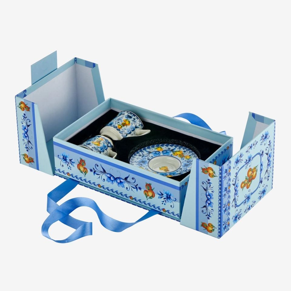 Chiara Alessi Arancia Mavi Porselen Kahve Fincan Seti CAPAR1ECOB2