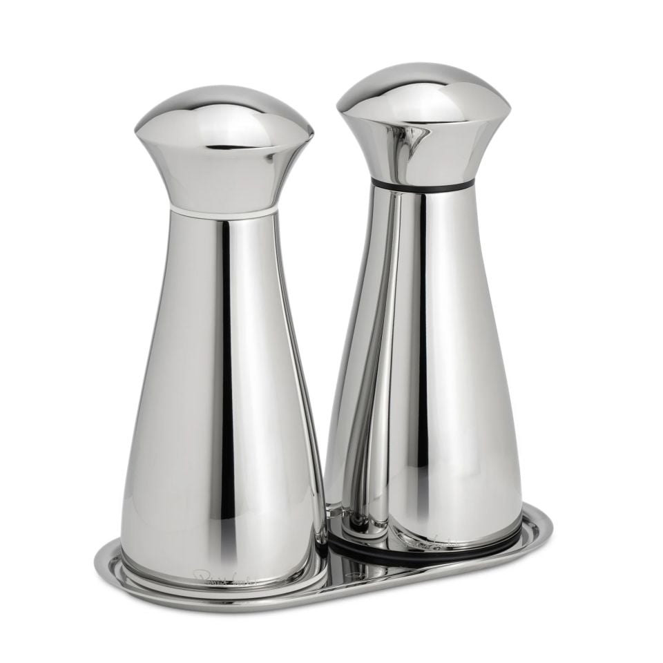 Robert Welch Medium Bright Salt and Pepper Mills with Tray Set