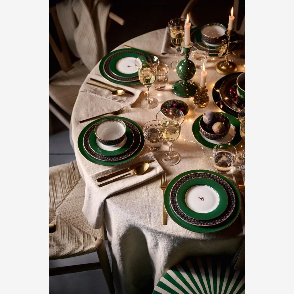 Yeşil Porselen Pasta Tabağı 17 Cm Love Birds