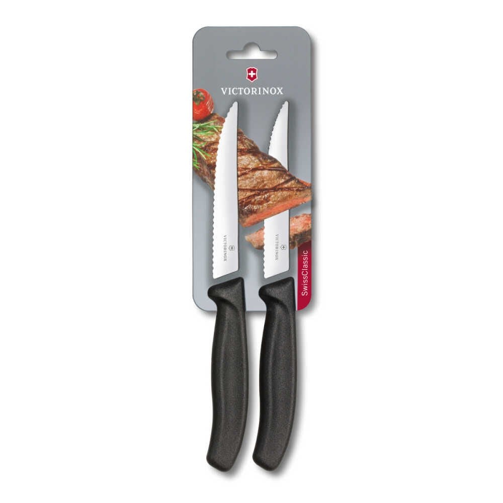 Victorinox 6.7933.12B 12cm Siyah 2li Tırtıklı Biftek Bıçağı, Blisterli Paket