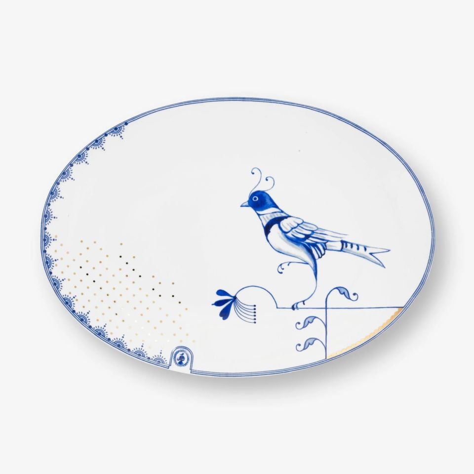 Beyaz Porselen Servis Tabağı 30X21,5 Cm Blue Bird Collection by Pip Studio
