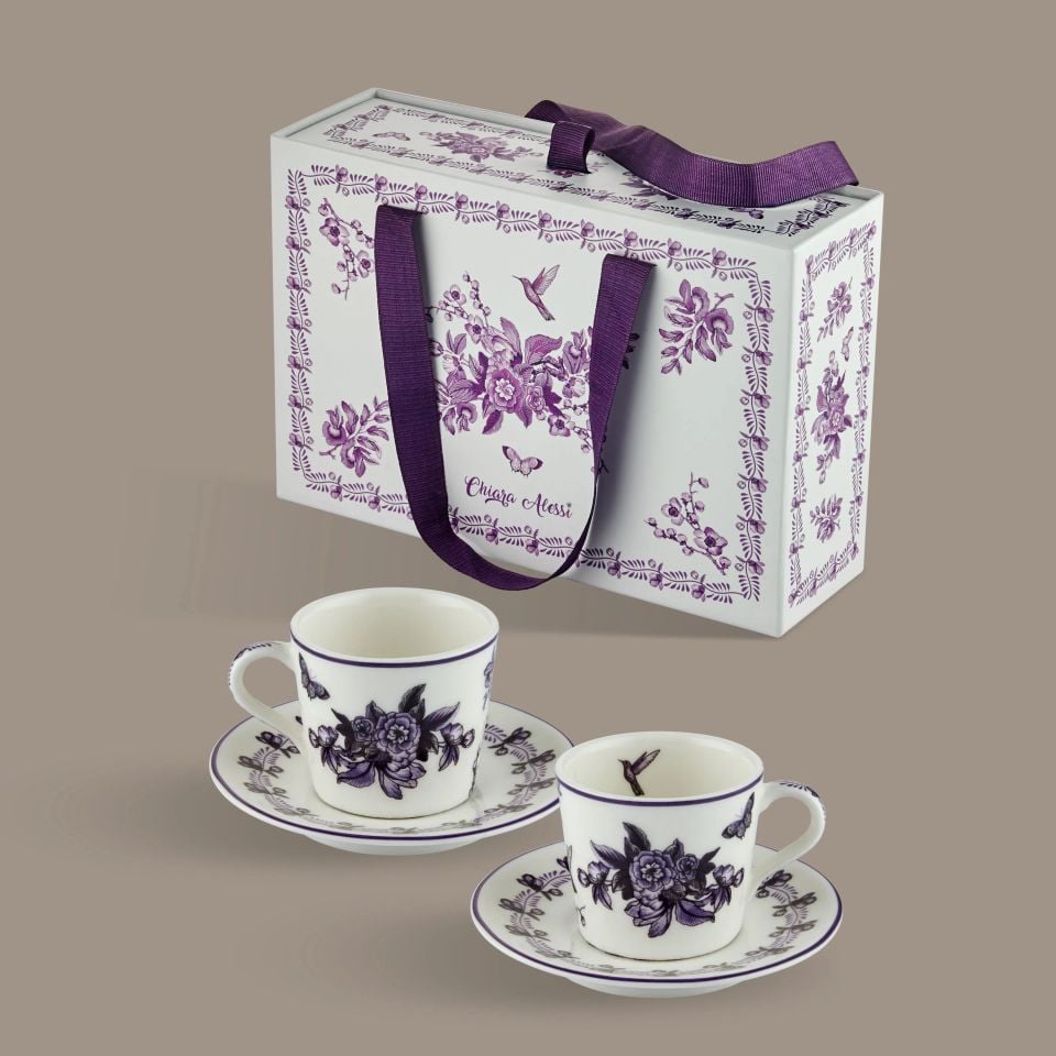 Mor Porselen Kahve Fincan Seti 120 Ml Primavera Collection by Chiara Alessi